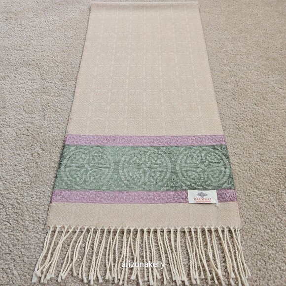 NEW Calzeat Celtic Knot Scarf Green & Purple - Picture 6 of 11